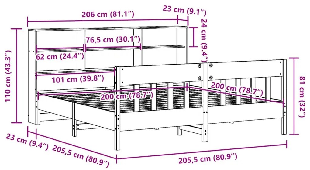 Σκελετός Κρεβ. Χωρίς Στρώμα Καφέ Κεριού 200x200 εκ Μασίφ Πεύκο - Καφέ