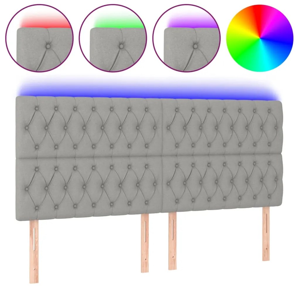 vidaXL Κεφαλάρι Κρεβατιού LED Ανοιχτό Γκρι 200x7x118/128εκ. Υφασμάτινο