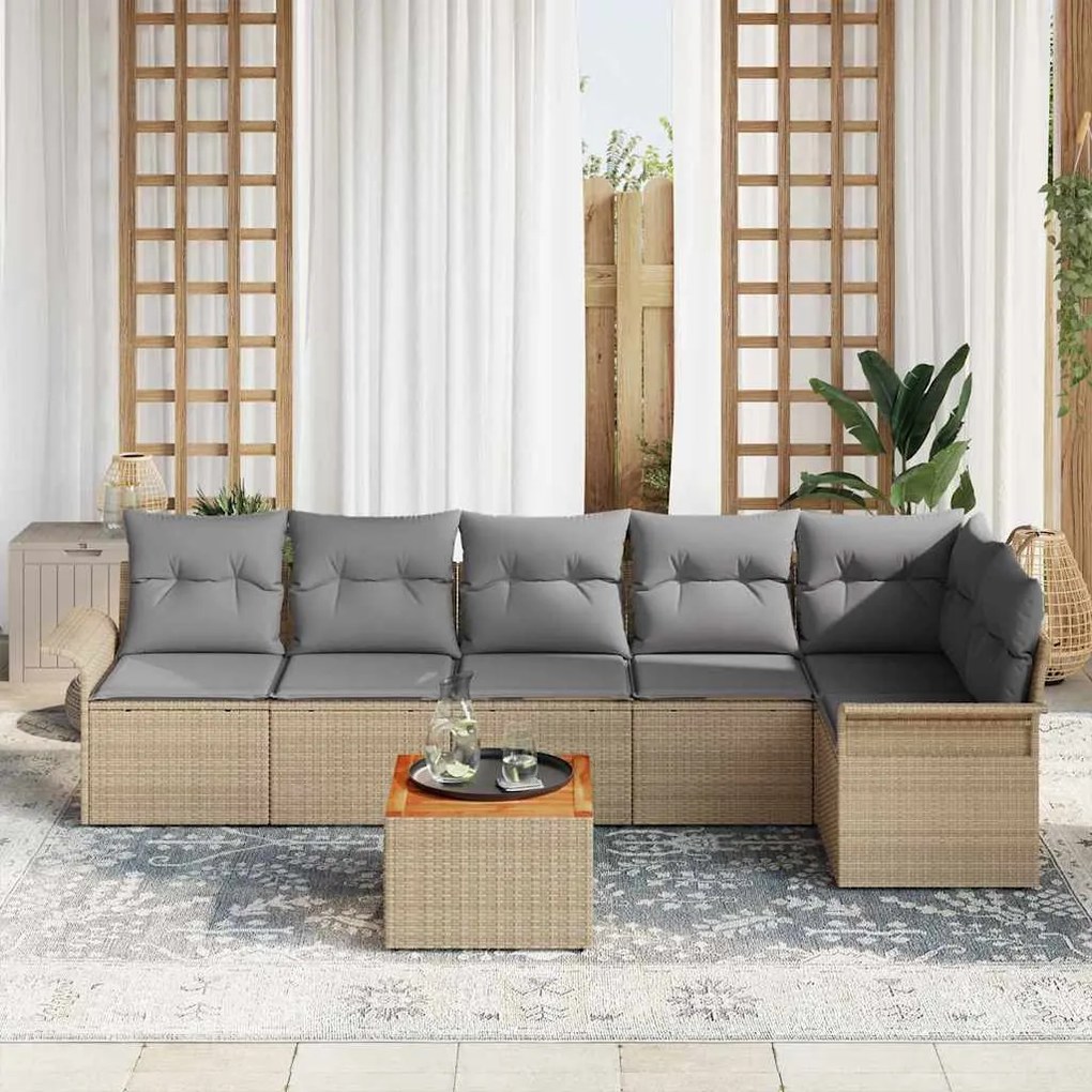 vidaXL Σετ Καναπέ Κήπου 7 pcs Μπεζ Πολυ ράταν