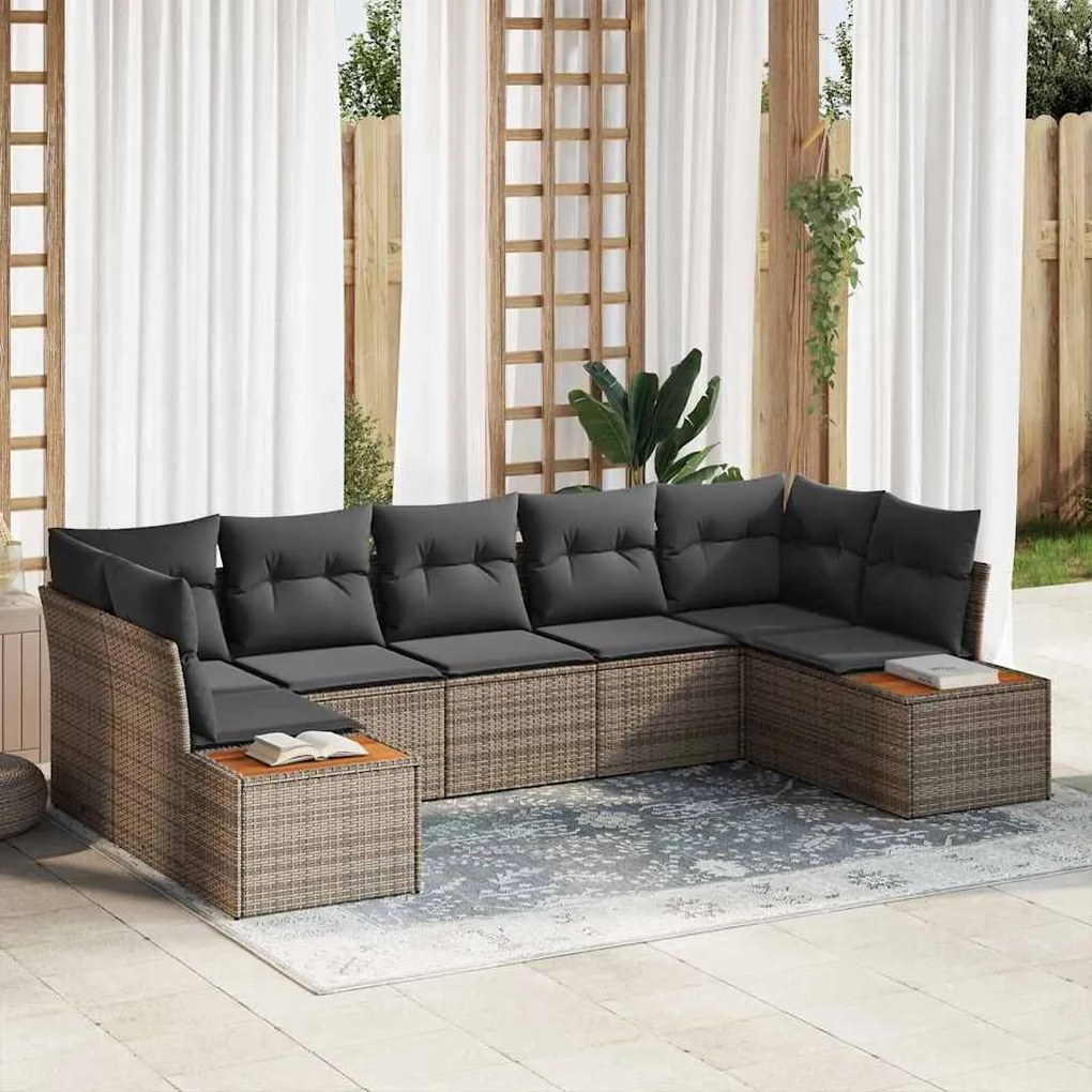 vidaXL Σετ Καναπέ Κήπου 7 pcs Γκρι 289 x 154 x 85 εκ. Πολυ ράταν