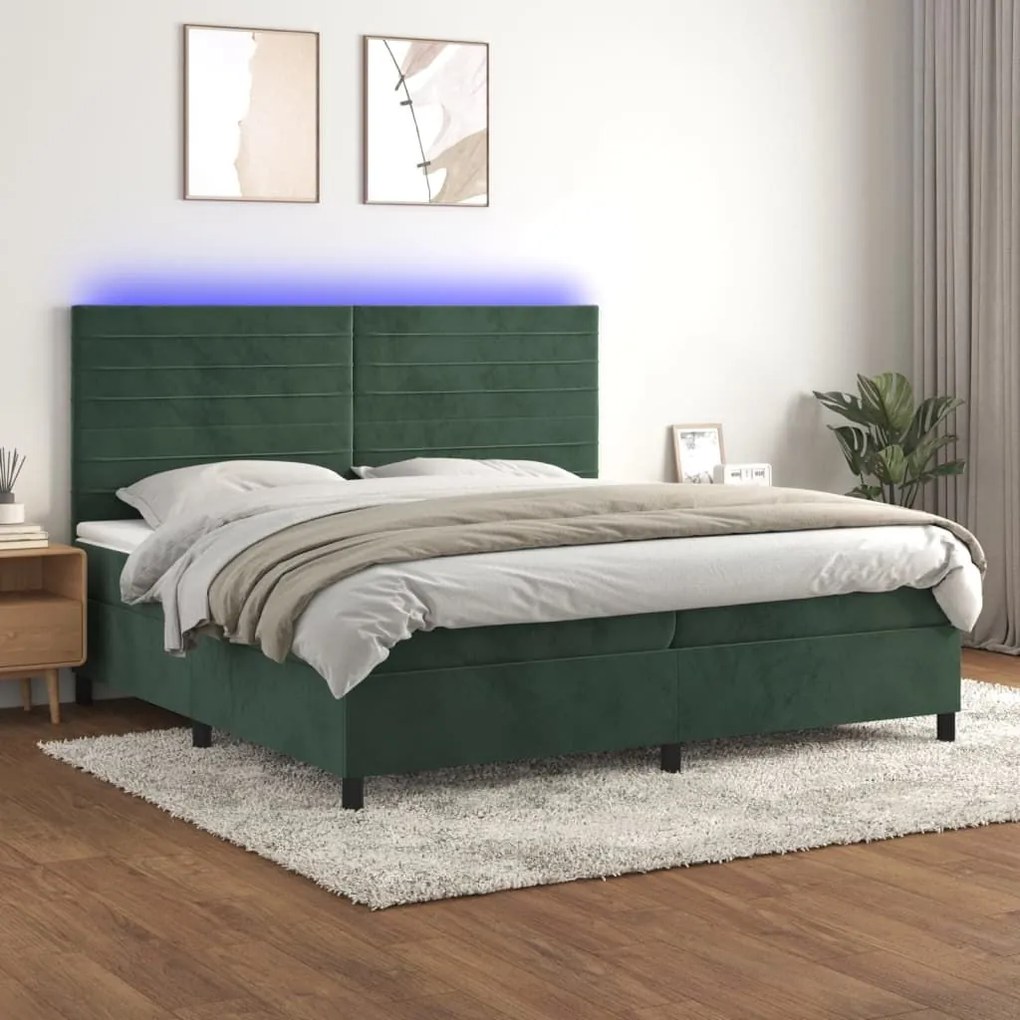 ΚΡΕΒΑΤΙ BOXSPRING ΜΕ ΣΤΡΩΜΑ &amp; LED ΣΚ. ΠΡΑΣΙΝΟ 200X200ΕΚ ΒΕΛΟΥΔΟ 3136206