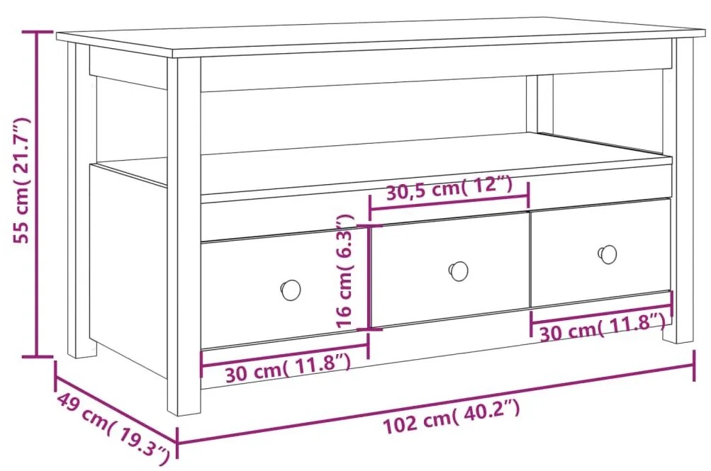 Τραπεζάκι Σαλονιού Λευκό 102x49x55 εκ. από Μασίφ Ξύλο Πεύκου - Λευκό