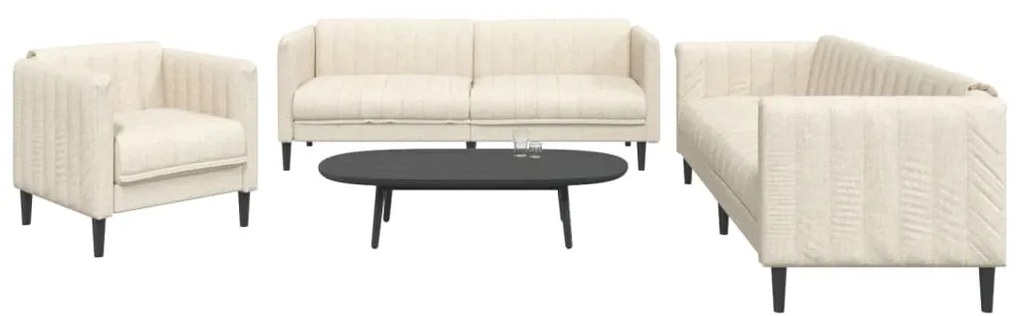 vidaXL Σετ Σαλονιού 3 Τεμαχίων Κρεμ από Ύφασμα Μικροϊνών