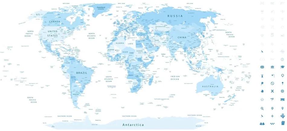 Εικόνα στο φελλό λεπτομερής παγκόσμιος χάρτης σε μπλε - 120x60  color mix