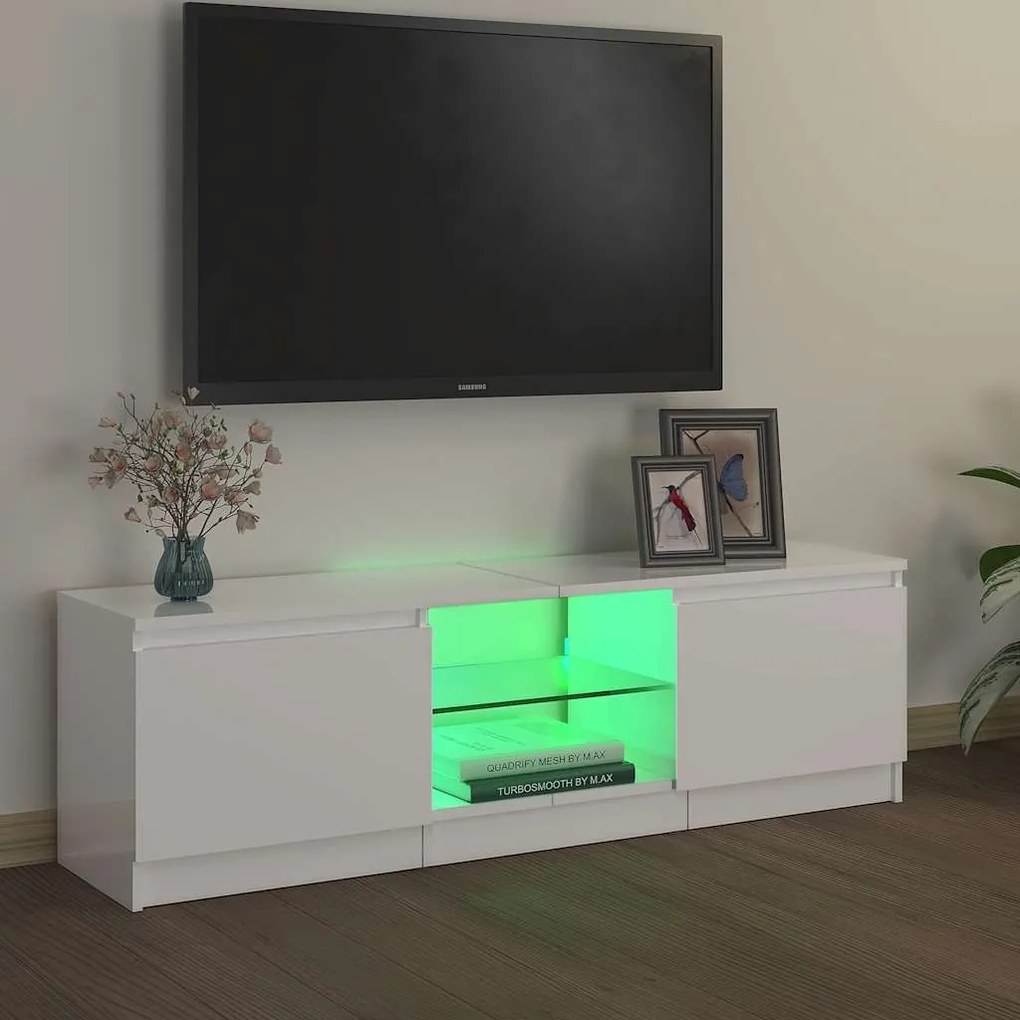 vidaXL Έπιπλο Τηλεόρασης με LED Γυαλιστερό Λευκό 120 x 30 x 36 εκ.
