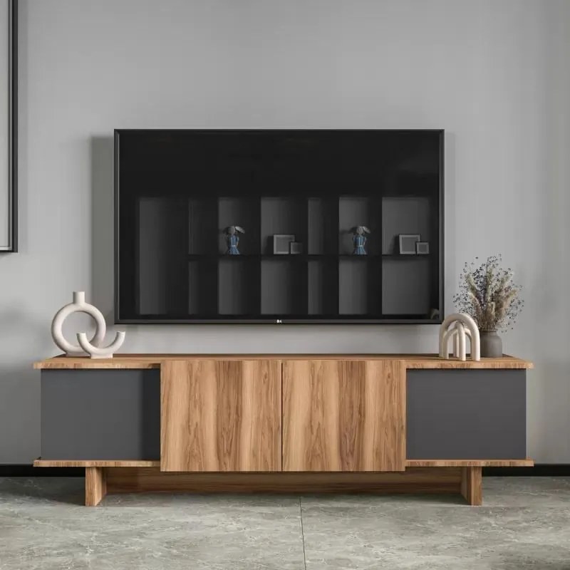 Έπιπλο τηλεόρασης Diona ανθρακί - oak 180x33x50 εκ. 180x33x50 εκ.