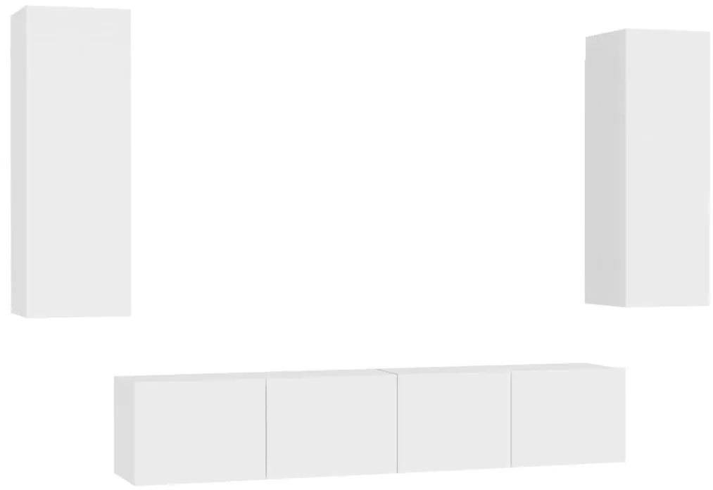 vidaXL Έπιπλο Τηλεόρασης 4 Τεμαχίων Λευκό από Επεξ. Ξύλο