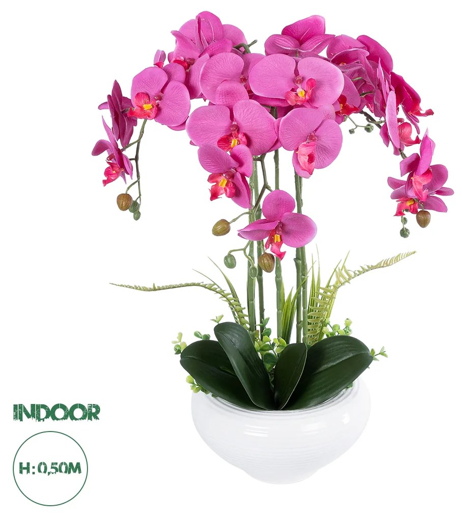 GloboStar® Artificial Garden DARK PINK ORCHID 21123 Διακοσμητικό Φυτό Φούξια Ορχιδέα Υ50cm