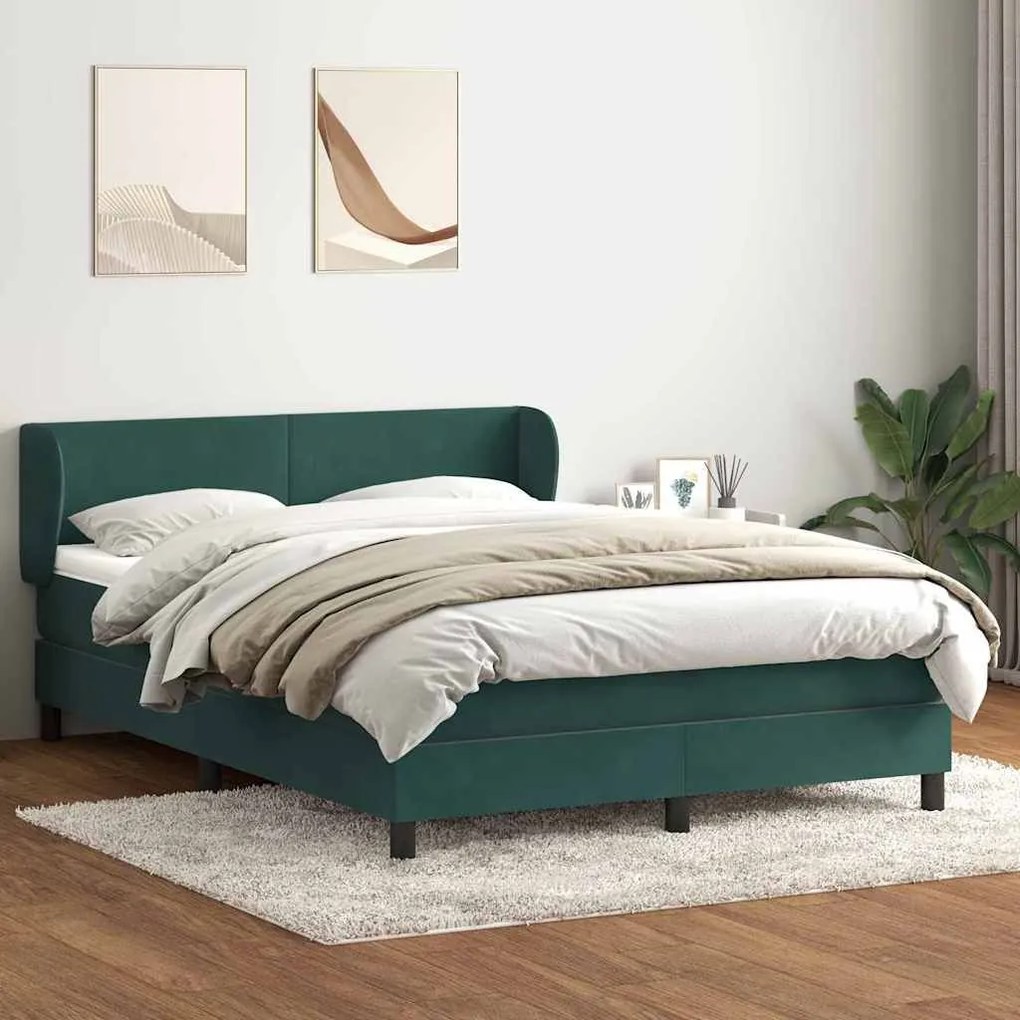 Κρεβάτι Boxspring με Στρώμα Σκούρο Πράσινο 140x210εκ. Βελούδινο - Πράσινο