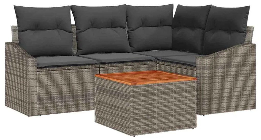 vidaXL Σετ Καναπέ Κήπου με μαξιλάρι 5 pcs Γκρι Πολυ ράταν