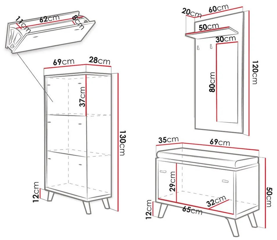 Σετ διαδρόμου Bedford B106, 35cm, 54 kg, Καθρέφτης, Άσπρο, Craft χρυσή βελανιδιά, Πλαστικοποιημένη μοριοσανίδα, Εντοιχισμένη, Τοίχου | Epipla1.gr