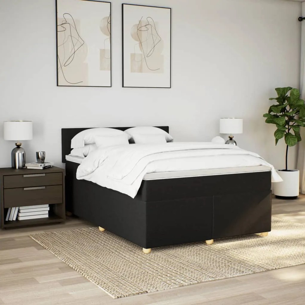 vidaXL Κρεβάτι Boxspring με Στρώμα Μαύρο 140x190 εκ. Υφασμάτινο