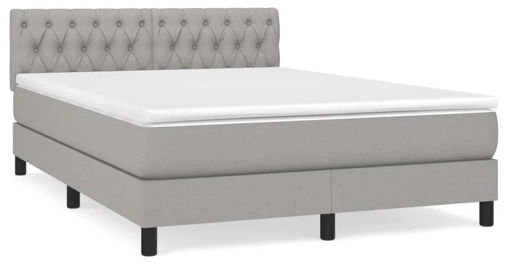 Κρεβάτι Boxspring με Στρώμα Ανοιχτό Γκρι 140x190 εκ. Υφασμάτινο - Γκρι