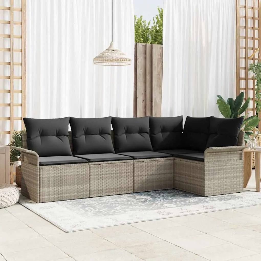 vidaXL Σετ Καναπέ Κήπου με μαξιλάρι 5 pcs Ανοιχτό γκρι Πολυ ράταν