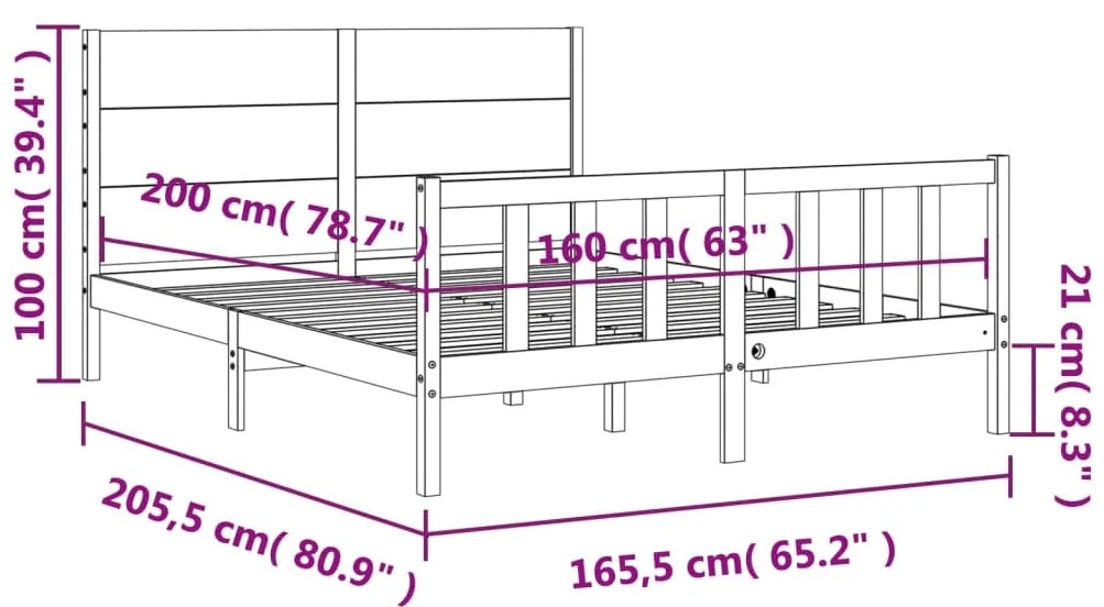 ΠΛΑΙΣΙΟ ΚΡΕΒΑΤΙΟΥ ΜΕ ΚΕΦΑΛΑΡΙ 160X200 ΕΚ. ΑΠΟ ΜΑΣΙΦ ΞΥΛΟ 3192761