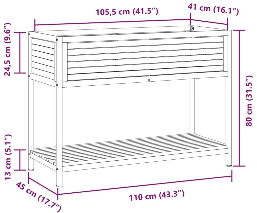 Ζαρντινιέρα Κήπου με Ράφι 110x45x80 εκ. Μασίφ Ακακία/Ατσάλι - Καφέ