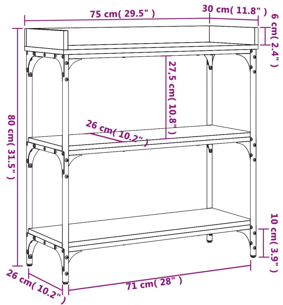 Τραπέζι Κονσόλα με Ράφια Καπνιστή Δρυς 75 x 30 x 80 εκ. - Καφέ