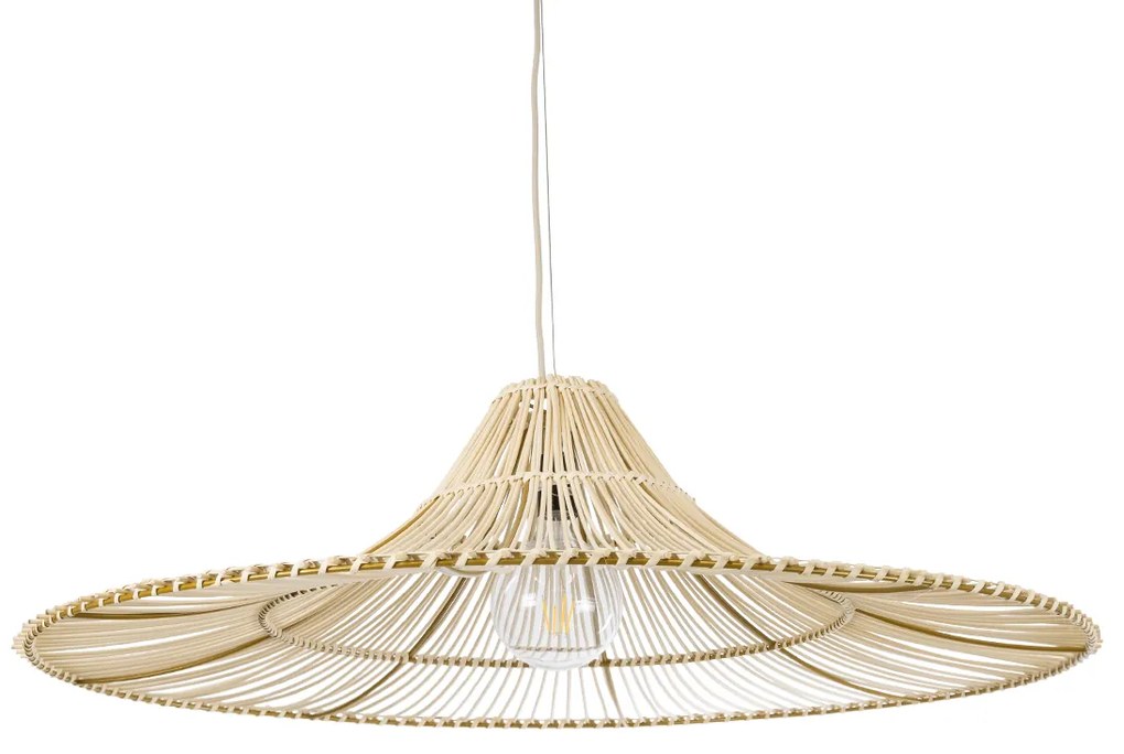 GloboStar PALERMO 02209 Boho Κρεμαστό Φωτιστικό Οροφής Μονόφωτο 1 x E27 AC220-240V IP20 - Φ100 x Υ30cm - Μπεζ Ξύλινο Μπαμπού Πλέγμα - 5 Χρόνια Εγγύηση - 02209