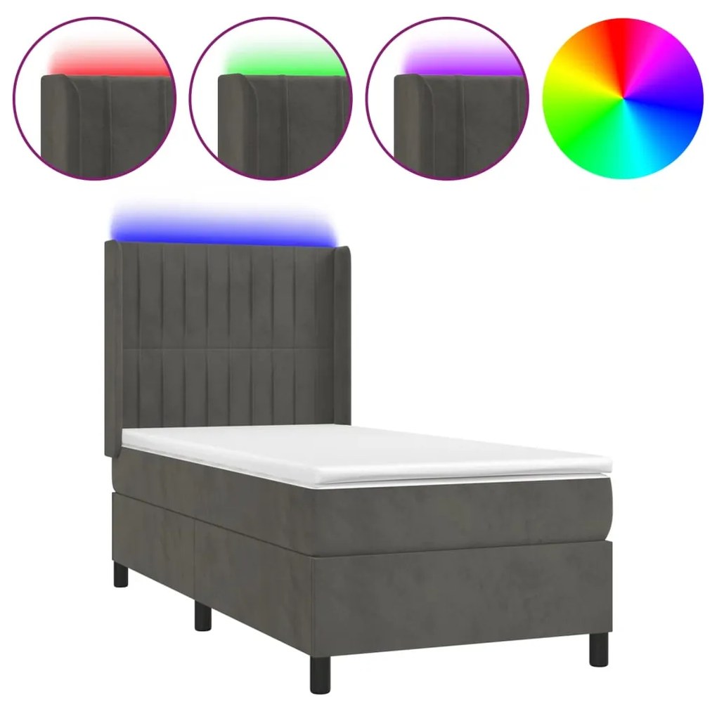 ΚΡΕΒΑΤΙ BOXSPRING ΜΕ ΣΤΡΩΜΑ &amp; LED ΣΚ. ΓΚΡΙ 80X200 ΕΚ. ΒΕΛΟΥΔΙΝΟ 3139650