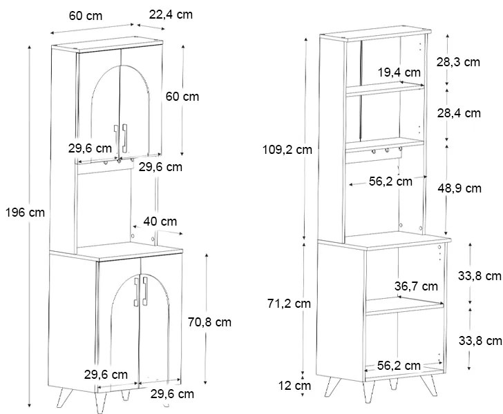 Έπιπλο κουζίνας Kalira 2 Megapap χρώμα λευκό - rota oak 60x40x196εκ.