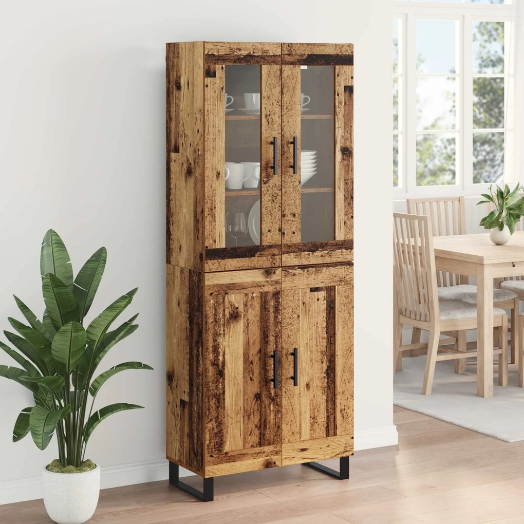 vidaXL Highboard 2 pcs Παλιό Ξύλο Σύνθετο Ξύλο και Γυαλί