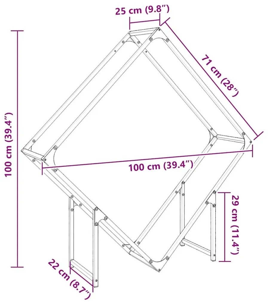 Ράφι για καυσόξυλα Μαύρο 100x25x100 cm Ατσάλι ψυχρής έλασης - Μαύρο