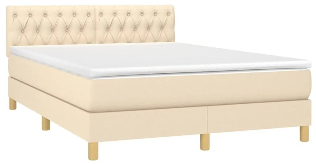 Κρεβάτι Boxspring με Στρώμα Κρεμ 140x190 εκ. Υφασμάτινο - Κρεμ