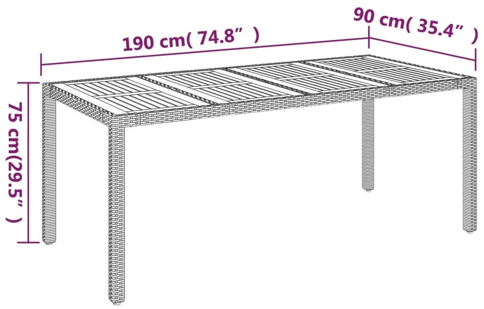 Τραπέζι Κήπου με Ξύλινη Επιφάνεια Γκρι 190x90x75 εκ Συνθ. Ρατάν - Γκρι