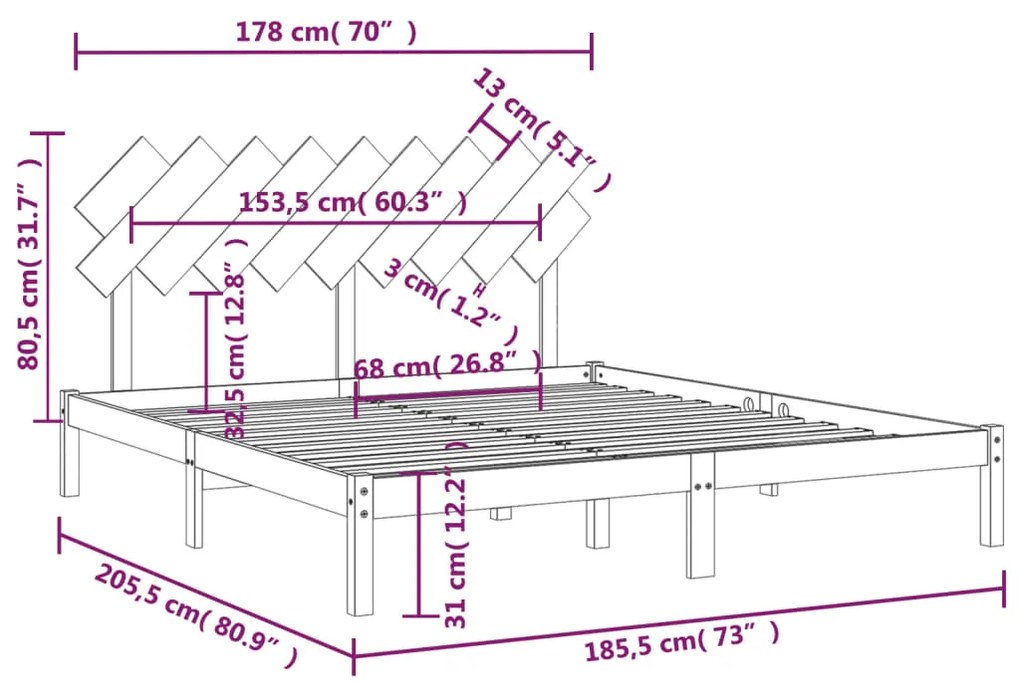 ΠΛΑΙΣΙΟ ΚΡΕΒΑΤΙΟΥ ΛΕΥΚΟ 180 X 200 ΕΚ. ΜΑΣΙΦ ΞΥΛΟ 6FT SUPER KING 3104884