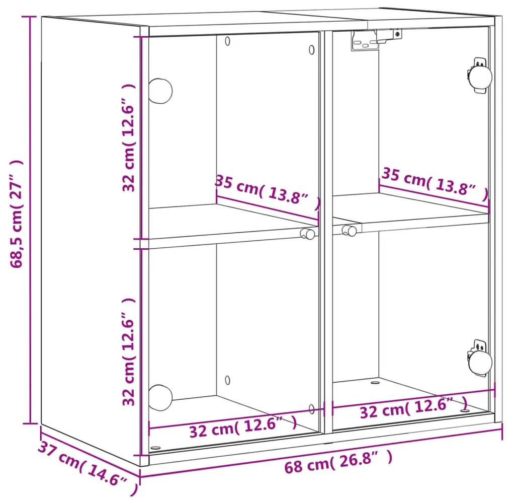 Ντουλάπι Τοίχου Καφέ Δρυς 68x37x68,5 εκ. Γυάλινες Πόρτες - Καφέ