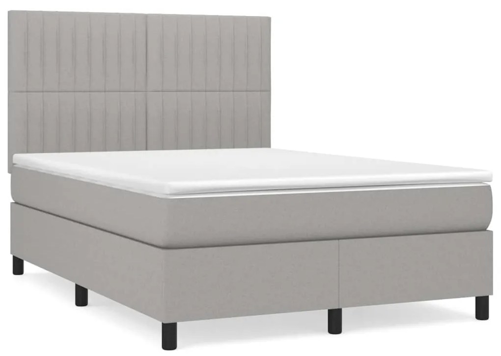 Κρεβάτι Boxspring με Στρώμα Ανοιχτό Γκρι 140x200 εκ. Υφασμάτινο - Γκρι