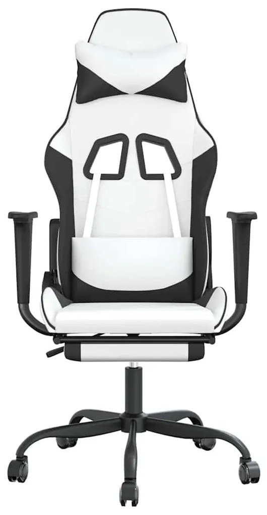vidaXL Καρέκλα Gaming Μασάζ Υποπόδιο Λευκό &amp; Μαύρο από Συνθετικό Δέρμα
