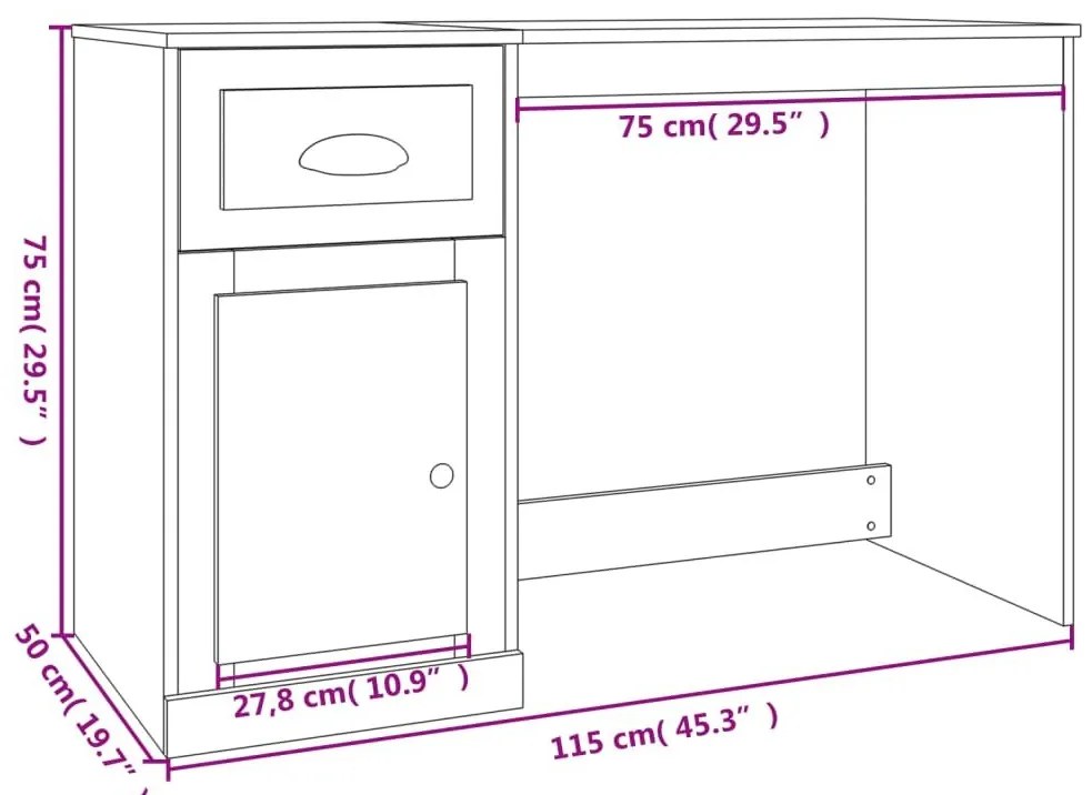 Γραφείο με Συρτάρι Λευκό 115x50x75 εκ. από Επεξεργασμένο Ξύλο - Λευκό