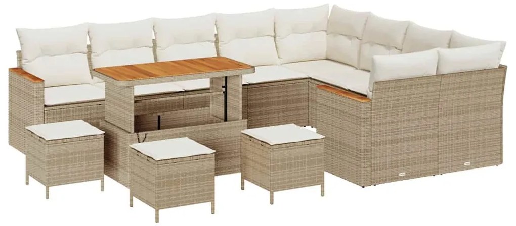 vidaXL Σετ Καναπέ Κήπου με μαξιλάρι 13 pcs Μπεζ Πολυ ράταν