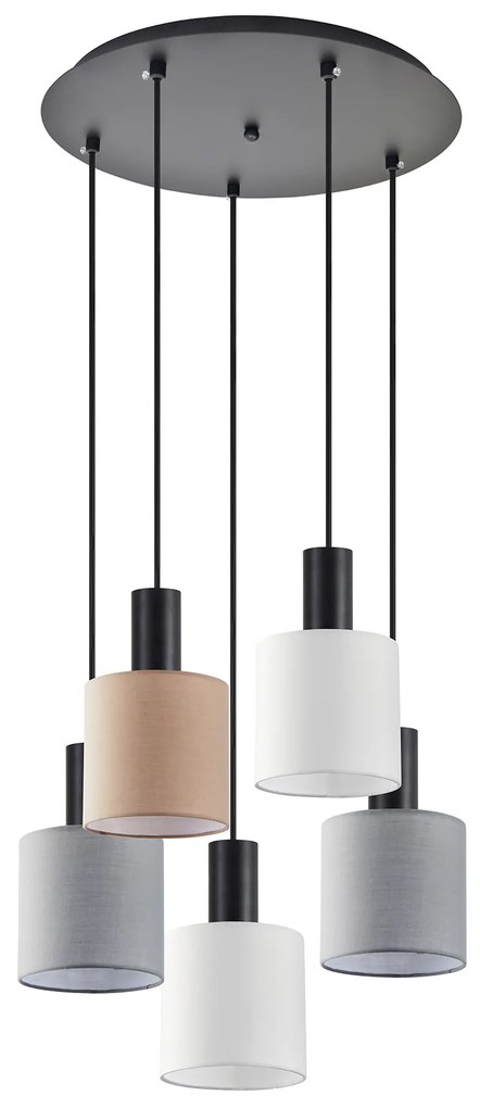 SE21-BL-4-5BL-SH123 ADEPT FLEX Black Pendant White, Grey, Brown Fabric Shade+