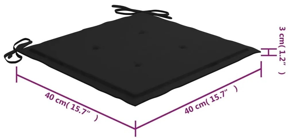 Καρέκλες Κήπου 4 τεμ. από Μασίφ Ξύλο Teak με Μαύρα Μαξιλάρια - Μαύρο