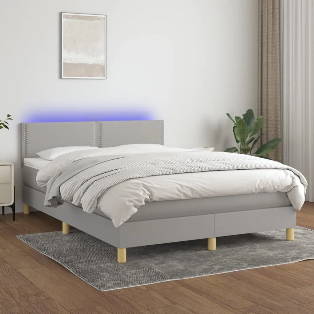 vidaXL Κρεβάτι Boxspring με Στρώμα &amp; LED Αν.Γκρι 140x190εκ. Υφασμάτινο