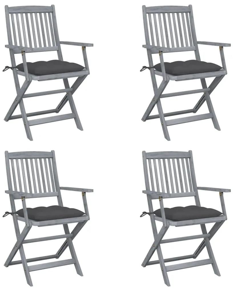 3064524 vidaXL Καρέκλες Εξωτ. Χώρου Πτυσσόμενες 4 τεμ Ξύλο Ακακίας &amp; Μαξιλάρια Ανθρακί, 1 Τεμάχιο
