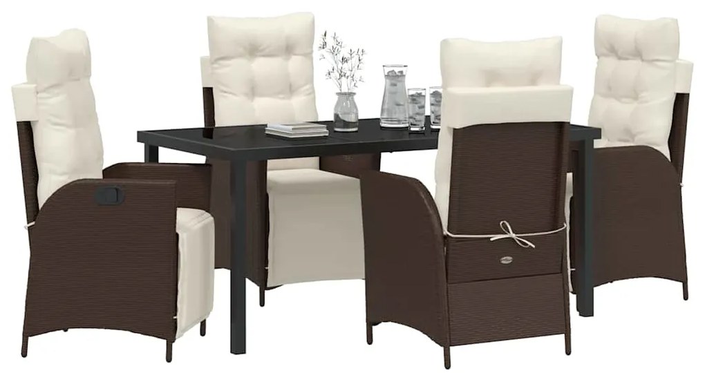 vidaXL Σέτ φαγητού για κήπο με μαξιλάρι 5 pcs Καφέ συνθετικό ρατάν