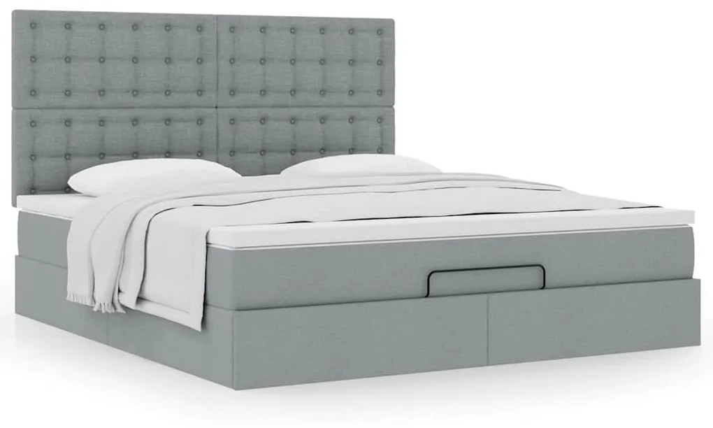 Οθωμανικό κρεβάτι με στρώμα ανοιχτό γκρι 180x200cm ύφασμα