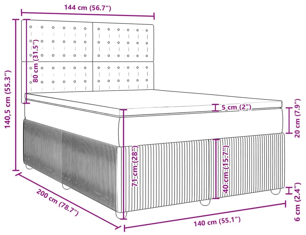 Κρεβάτι Boxspring με Στρώμα Taupe 140x200 εκ. Υφασμάτινο - Μπεζ-Γκρι