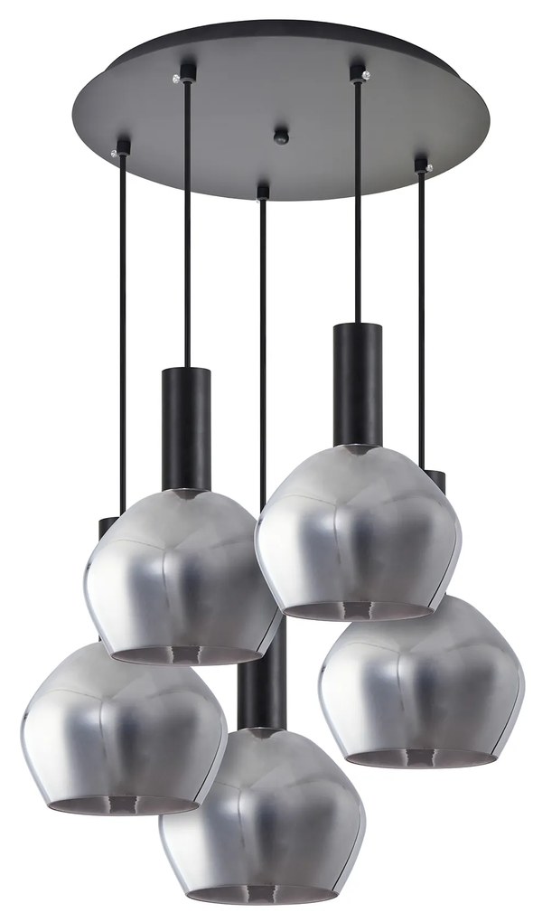 SE21-BL-4-5BL-GL2 ADEPT TUBE Black Pendant Smoked Glass+ HOMELIGHTING 77-8495