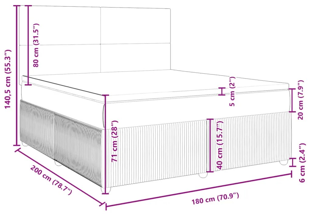 Κρεβάτι Boxspring με Στρώμα Σκούρο Γκρι 180x200 εκ Υφασμάτιν - Γκρι