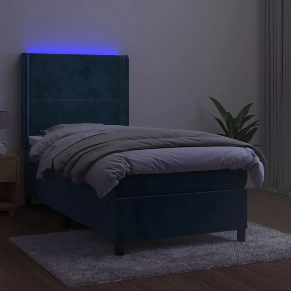 ΚΡΕΒΑΤΙ BOXSPRING ΜΕ ΣΤΡΩΜΑ &amp; LED ΣΚ. ΜΠΛΕ 80X200 ΕΚ. ΒΕΛΟΥΔΙΝΟ 3139473