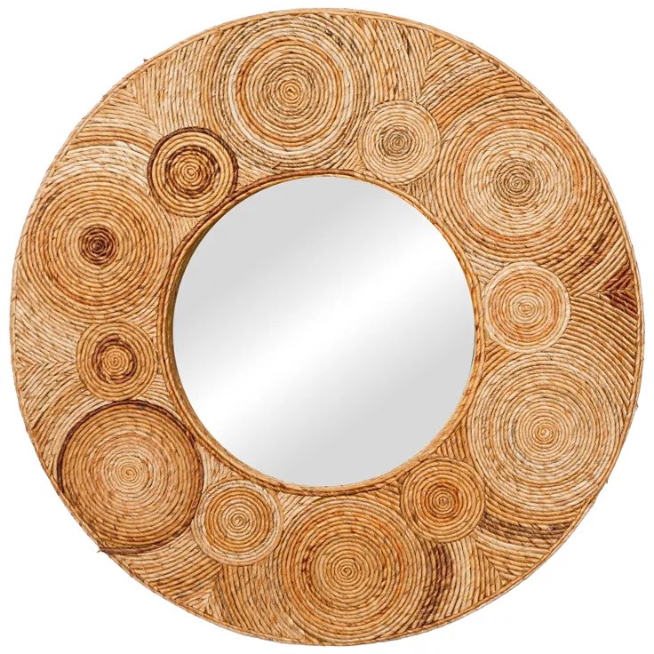 Καθρέπτης Klare Inart μπανάνα ξύλο σε φυσική απόχρωση Φ80x5εκ