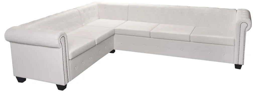 vidaXL Γωνιακός Καναπές Chesterfield 6 Θέσεων Λευκός από Συνθετικό Δέρμα