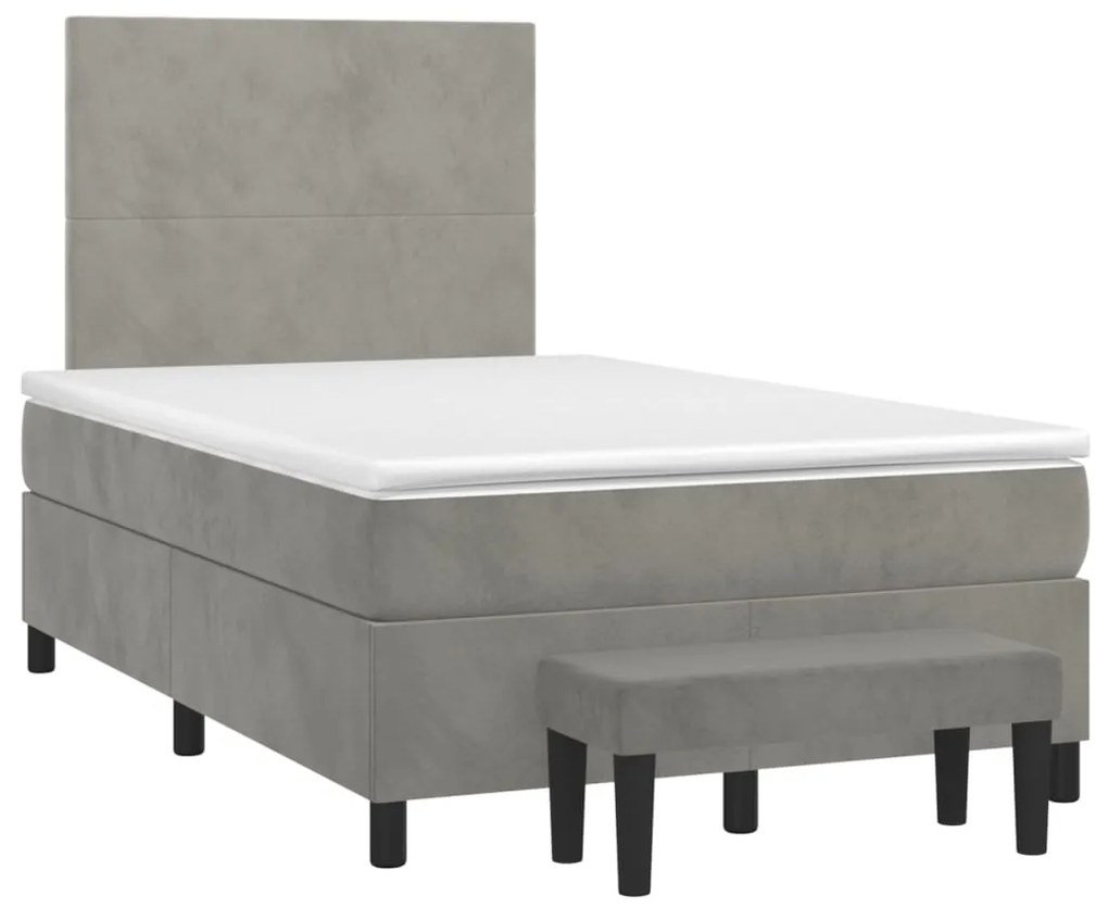 Κρεβάτι Boxspring με Στρώμα Ανοιχτό Γκρι 120x190 εκ. Βελούδινο - Γκρι