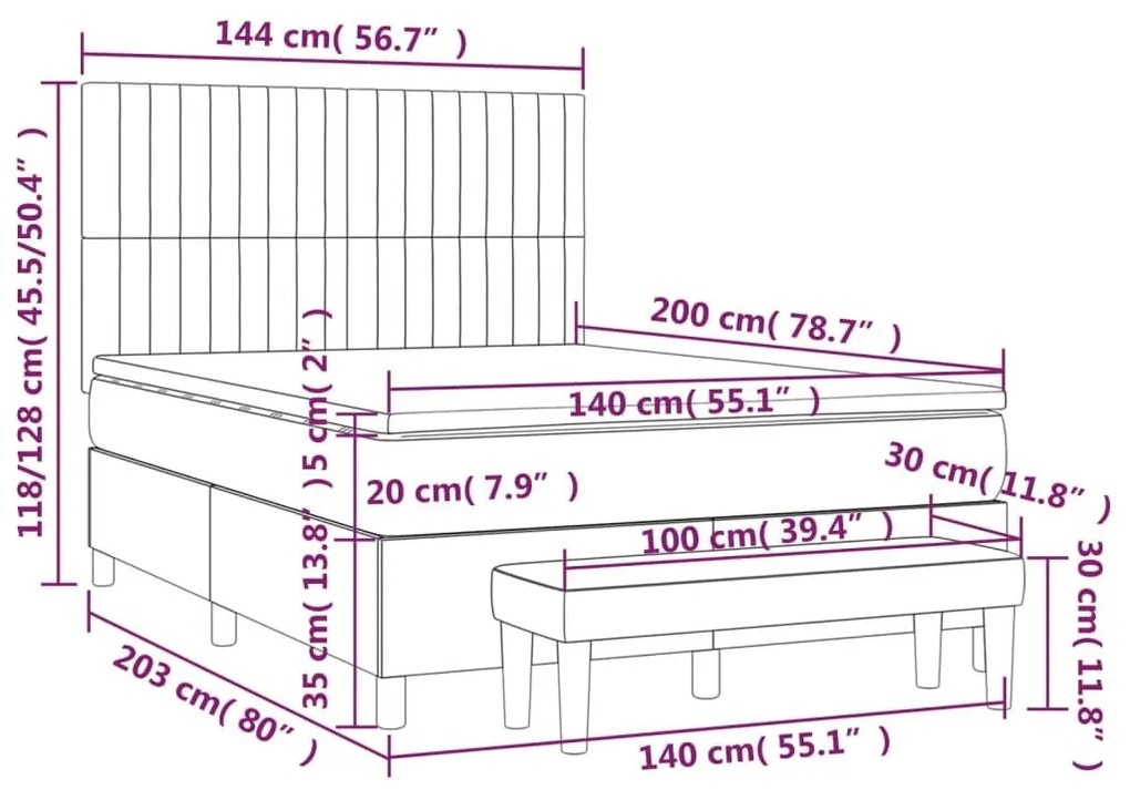 Κρεβάτι Boxspring με Στρώμα Μαύρο 140x200 εκ. Βελούδινο - Μαύρο