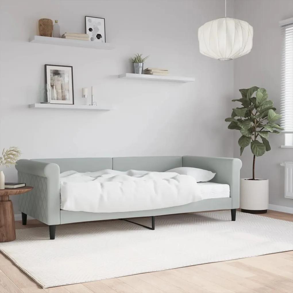 vidaXL Καναπές Κρεβάτι με Στρώμα Ανοιχτό Γκρι 90x190 εκ. Βελούδινος