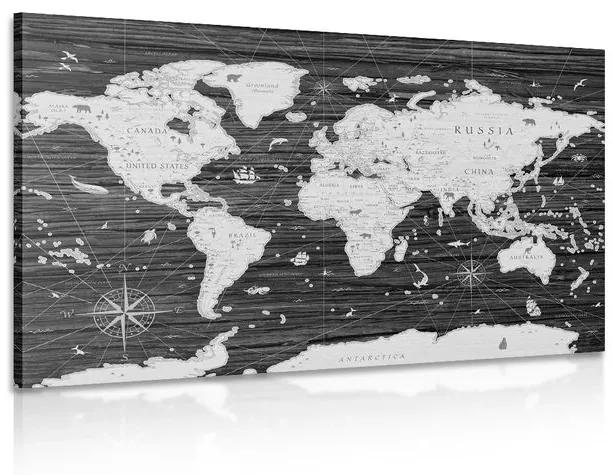 Εικόνα ασπρόμαυρο χάρτη σε ξύλινο φόντο - 120x80